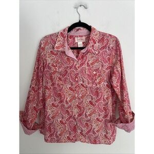 Carol‎ Bay Women's L Long Sleeve Button Up Pockets Pink Paisley Western Boho